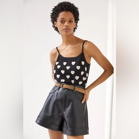 Maeve Anthropologie Sweater Tank Top Hearts Black White Romantic Retro Knit L - Picture 2 of 8